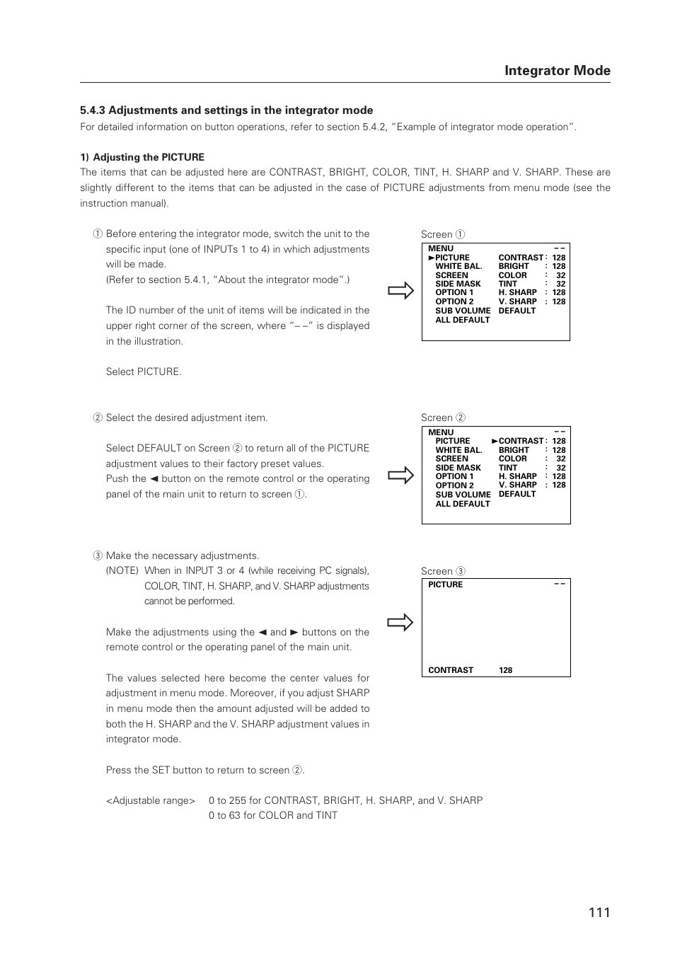 111 integrator mode | Pioneer Plasma Display Monitor 502MX User Manual | Page 111 / 143