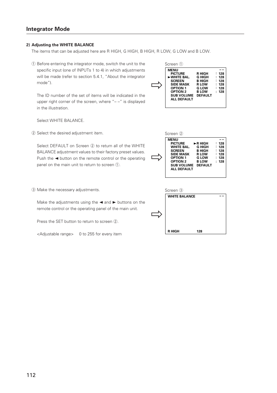 112 integrator mode | Pioneer Plasma Display Monitor 502MX User Manual | Page 112 / 143