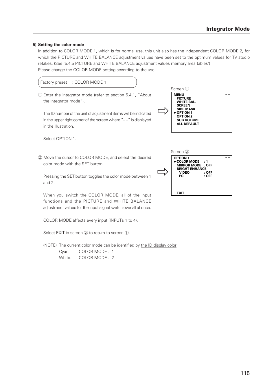 115 integrator mode | Pioneer Plasma Display Monitor 502MX User Manual | Page 115 / 143