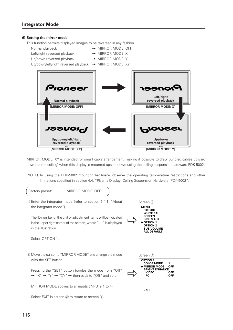 Integrator mode | Pioneer Plasma Display Monitor 502MX User Manual | Page 116 / 143