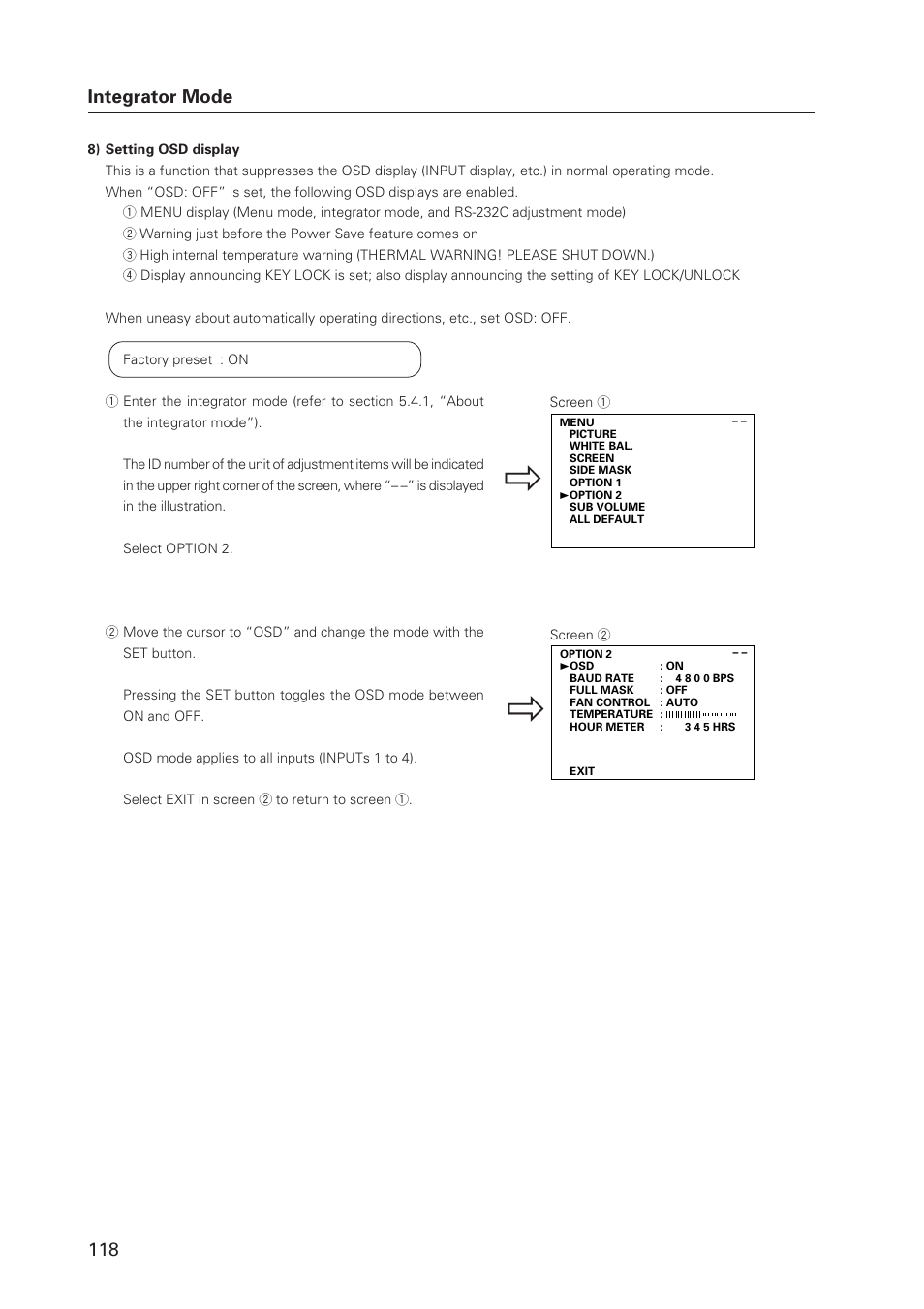 118 integrator mode | Pioneer Plasma Display Monitor 502MX User Manual | Page 118 / 143