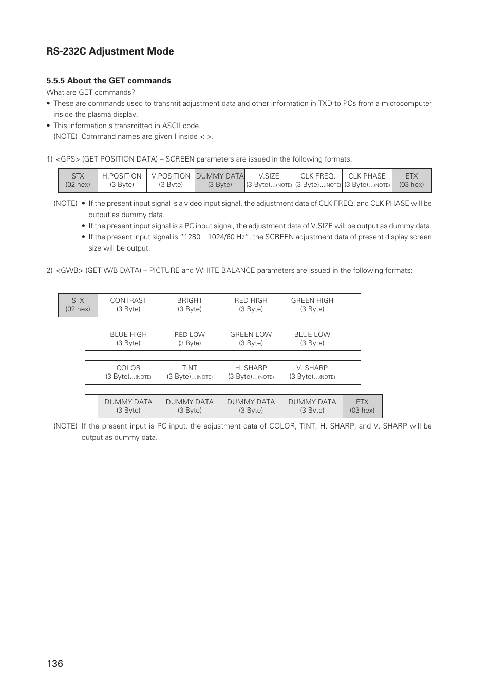 Rs-232c adjustment mode | Pioneer Plasma Display Monitor 502MX User Manual | Page 136 / 143