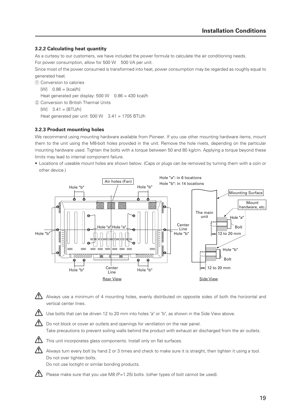 Installation conditions | Pioneer Plasma Display Monitor 502MX User Manual | Page 19 / 143