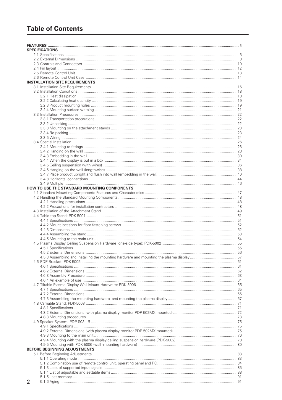 Pioneer Plasma Display Monitor 502MX User Manual | Page 2 / 143