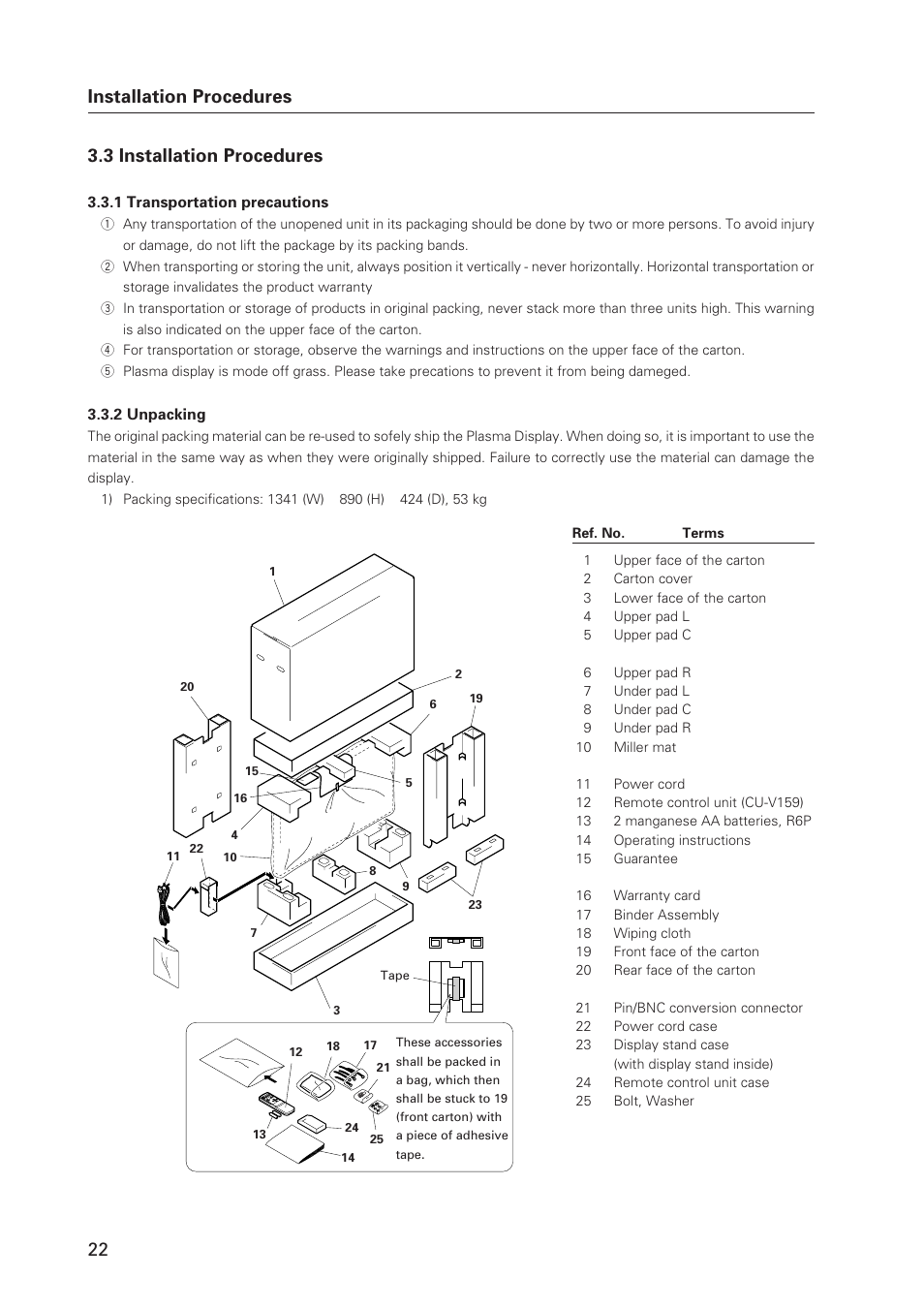 22 installation procedures, 3 installation procedures | Pioneer Plasma Display Monitor 502MX User Manual | Page 22 / 143