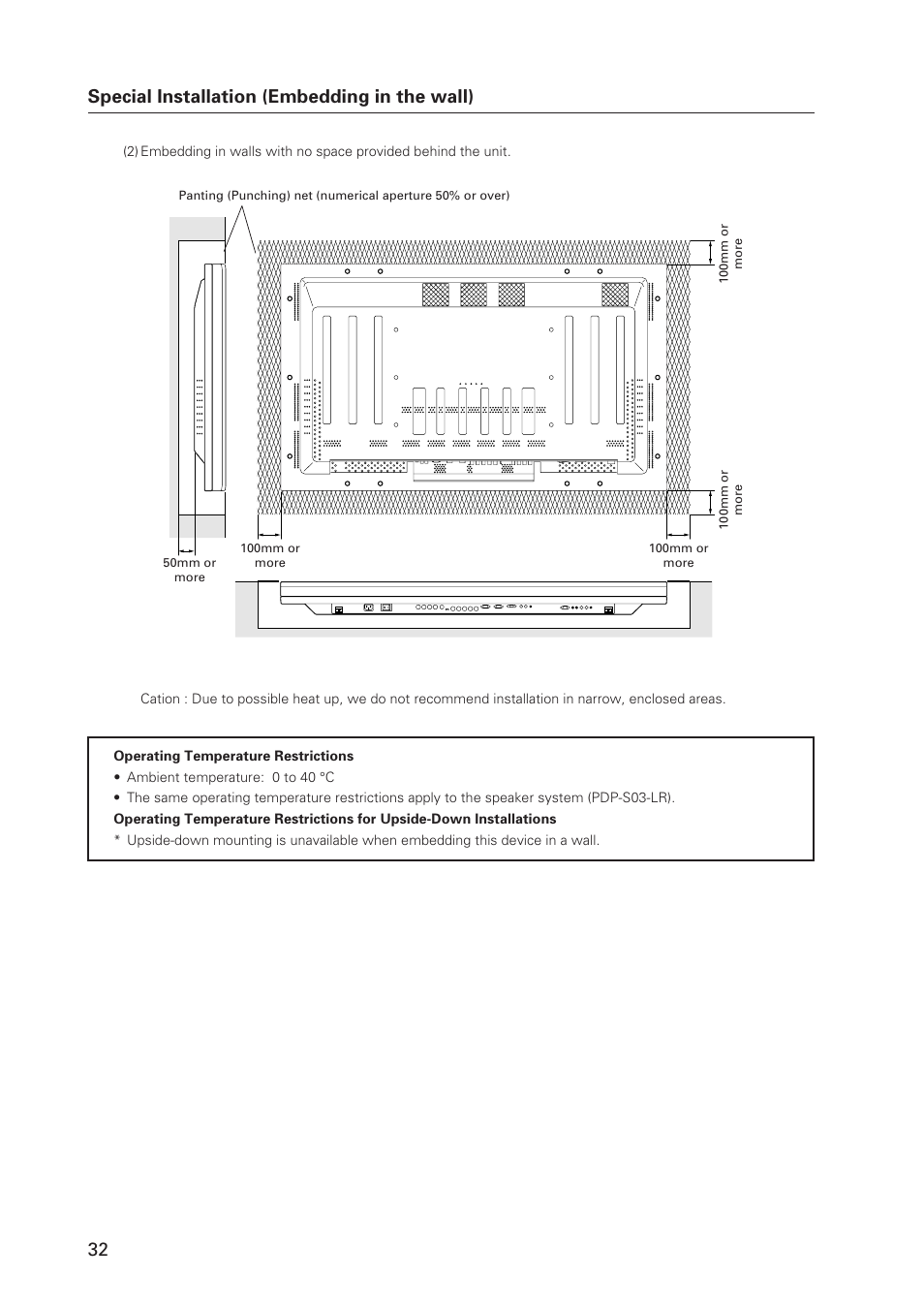 Special installation (embedding in the wall) | Pioneer Plasma Display Monitor 502MX User Manual | Page 32 / 143