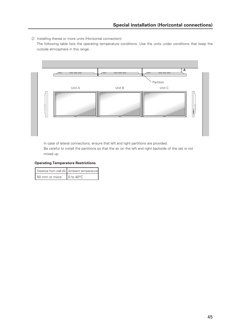 Special installation (horizontal connections) | Pioneer Plasma Display Monitor 502MX User Manual | Page 45 / 143