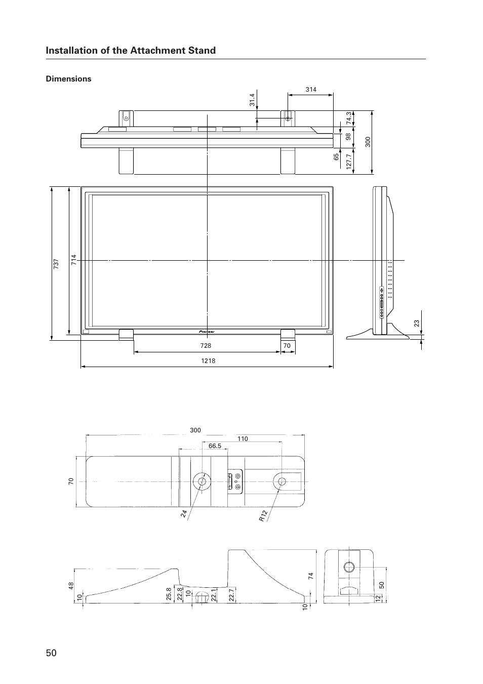 50 installation of the attachment stand | Pioneer Plasma Display Monitor 502MX User Manual | Page 50 / 143