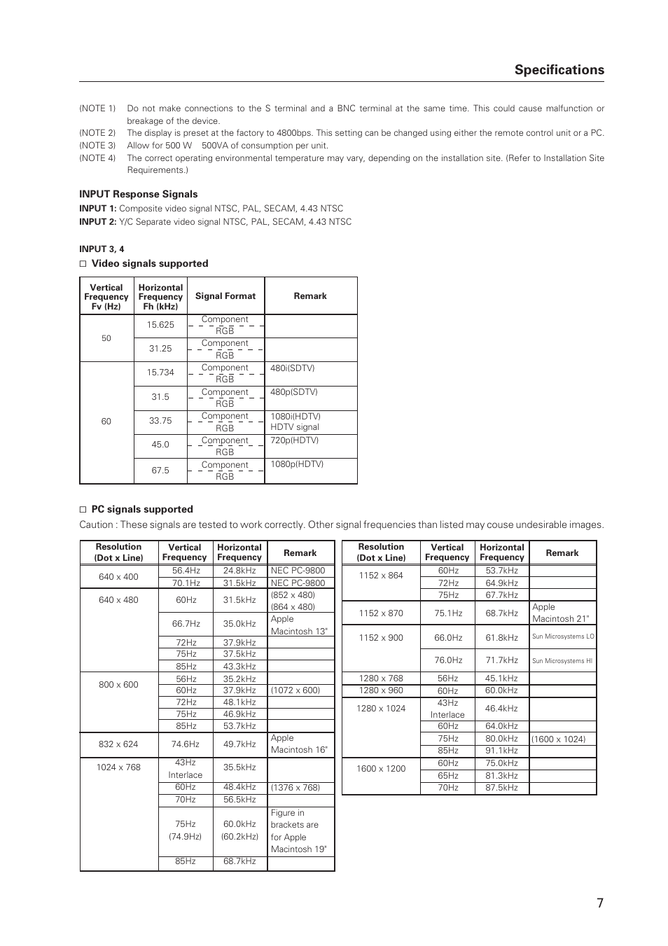 7specifications | Pioneer Plasma Display Monitor 502MX User Manual | Page 7 / 143