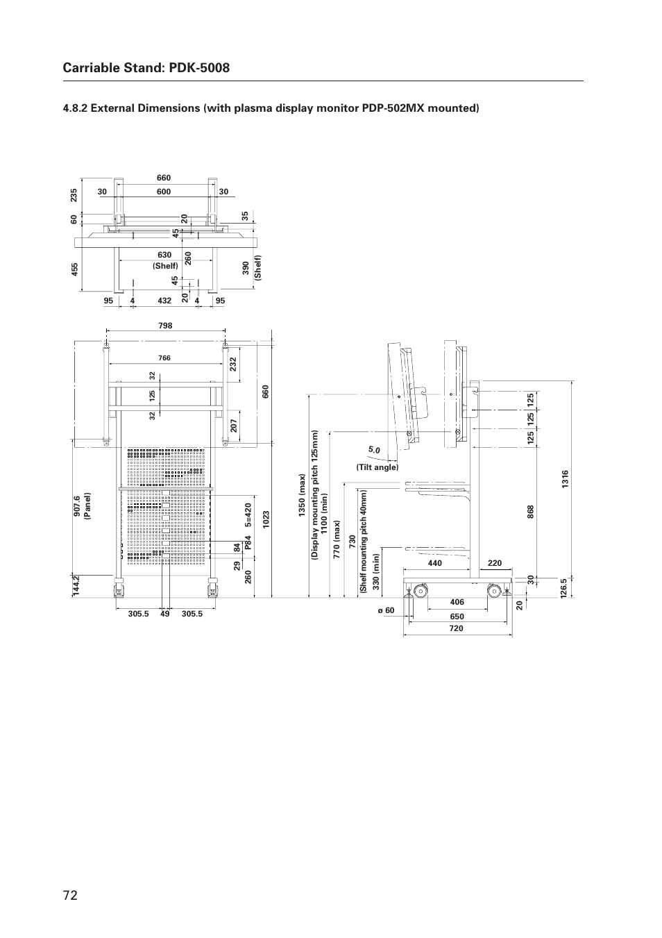 Carriable stand: pdk-5008 | Pioneer Plasma Display Monitor 502MX User Manual | Page 72 / 143