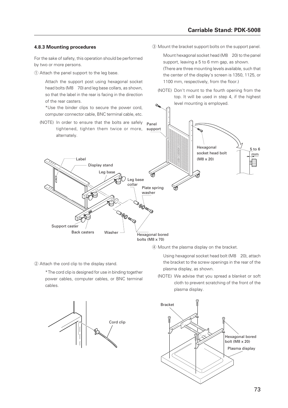 Carriable stand: pdk-5008 | Pioneer Plasma Display Monitor 502MX User Manual | Page 73 / 143