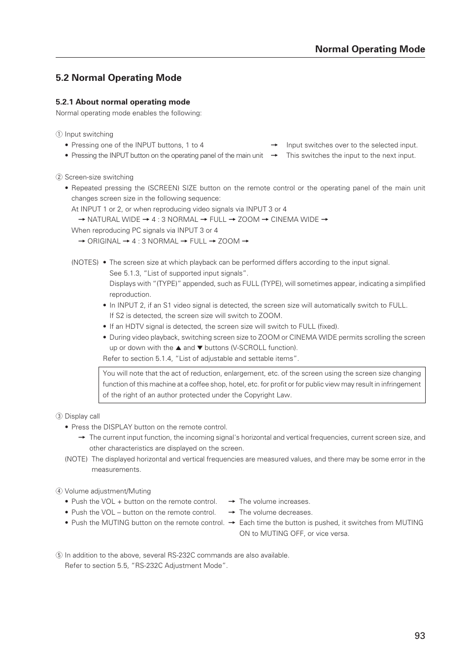 93 normal operating mode 5.2 normal operating mode | Pioneer Plasma Display Monitor 502MX User Manual | Page 93 / 143