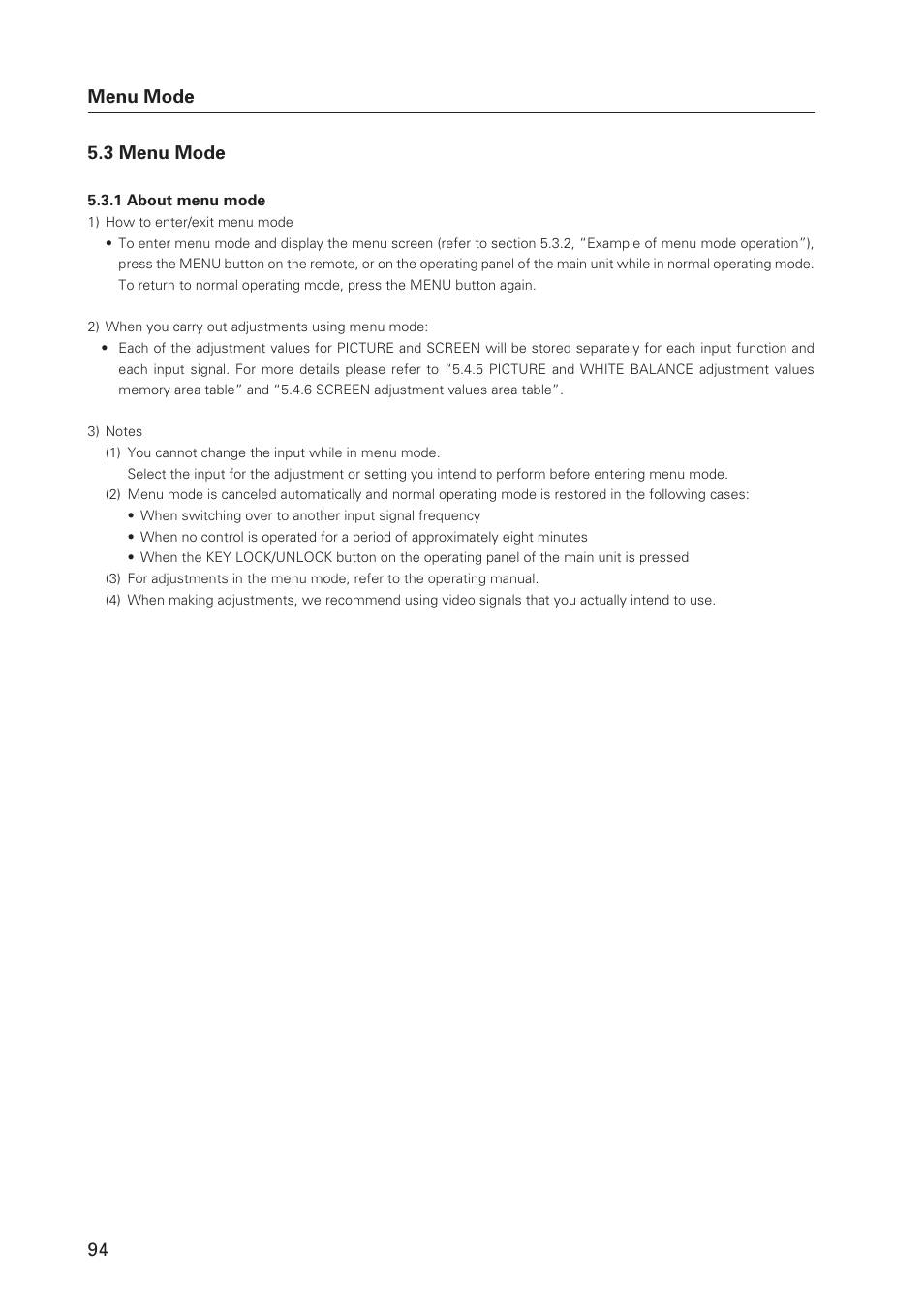 94 menu mode 5.3 menu mode | Pioneer Plasma Display Monitor 502MX User Manual | Page 94 / 143