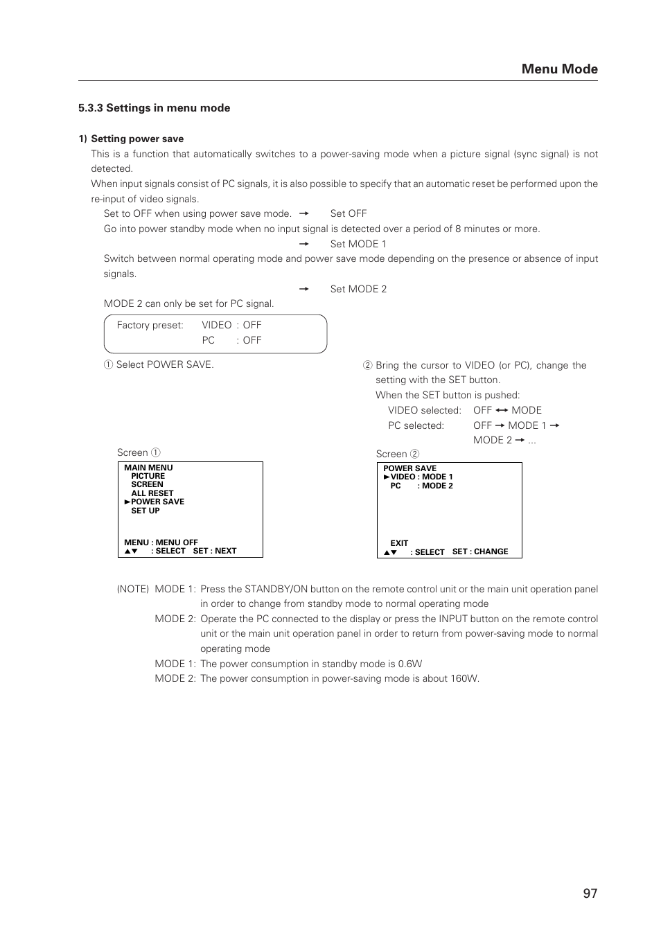 97 menu mode | Pioneer Plasma Display Monitor 502MX User Manual | Page 97 / 143