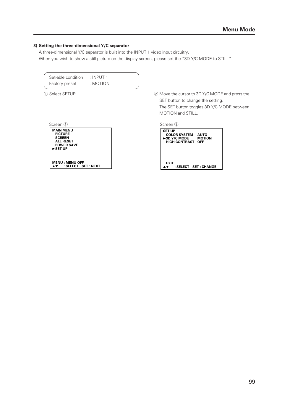 99 menu mode | Pioneer Plasma Display Monitor 502MX User Manual | Page 99 / 143