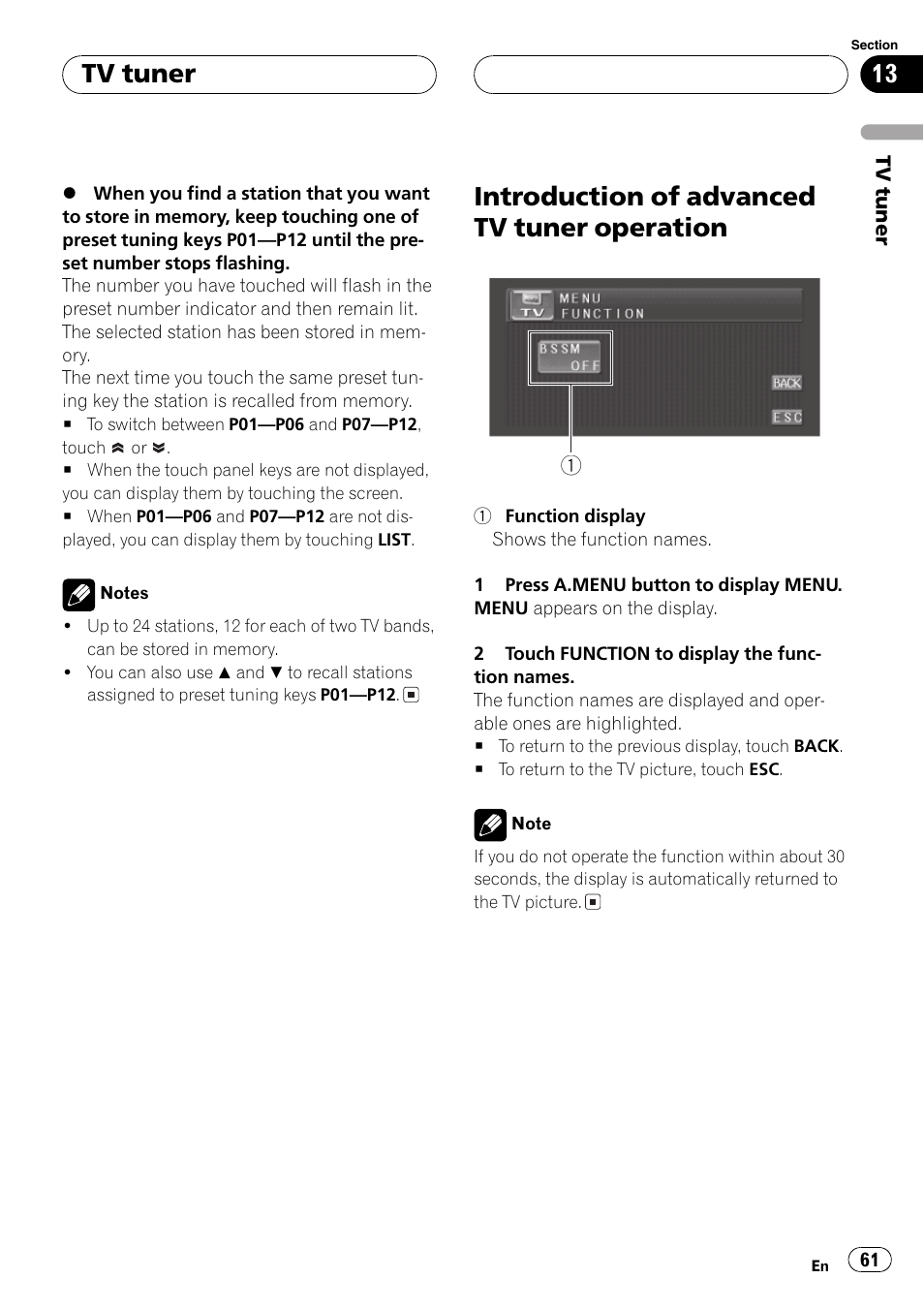 Introduction of advanced tv tuner, Operation 61, Introduction of advanced tv tuner operation | Tv tuner | Pioneer AV Receiver/DVD Payer with 6.5 inch Wide Display AVH-P5700DVD User Manual | Page 61 / 114