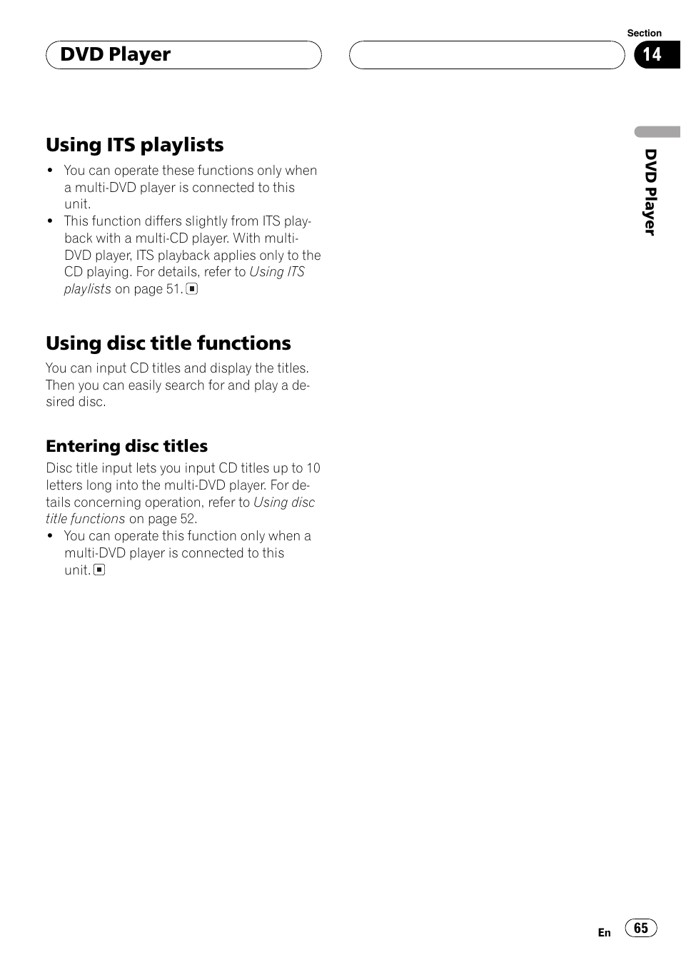 Using its playlists, Using disc title functions, Dvd player | Pioneer AV Receiver/DVD Payer with 6.5 inch Wide Display AVH-P5700DVD User Manual | Page 65 / 114