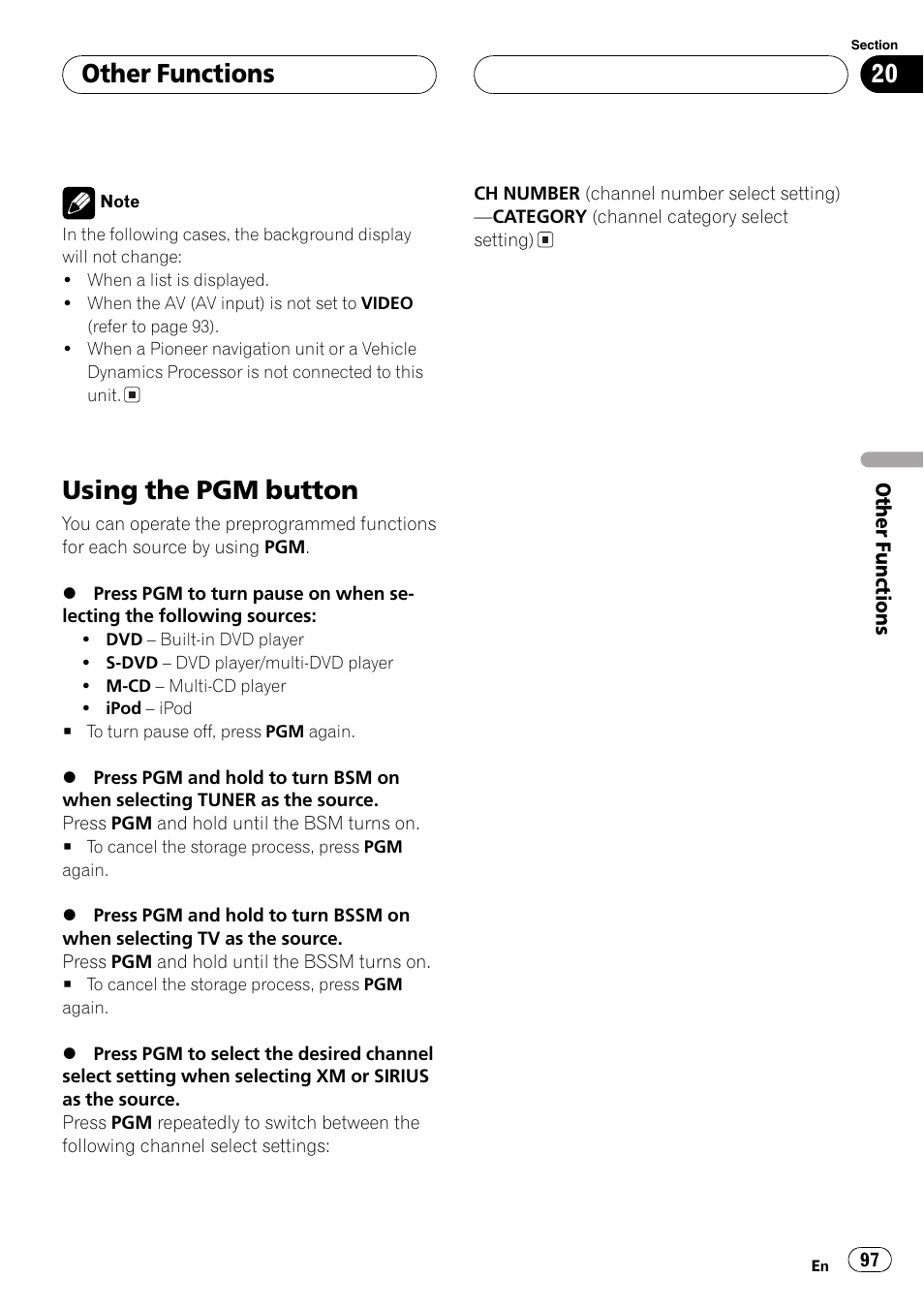Using the pgm button 97, Using the pgm button, Other functions | Pioneer AV Receiver/DVD Payer with 6.5 inch Wide Display AVH-P5700DVD User Manual | Page 97 / 114