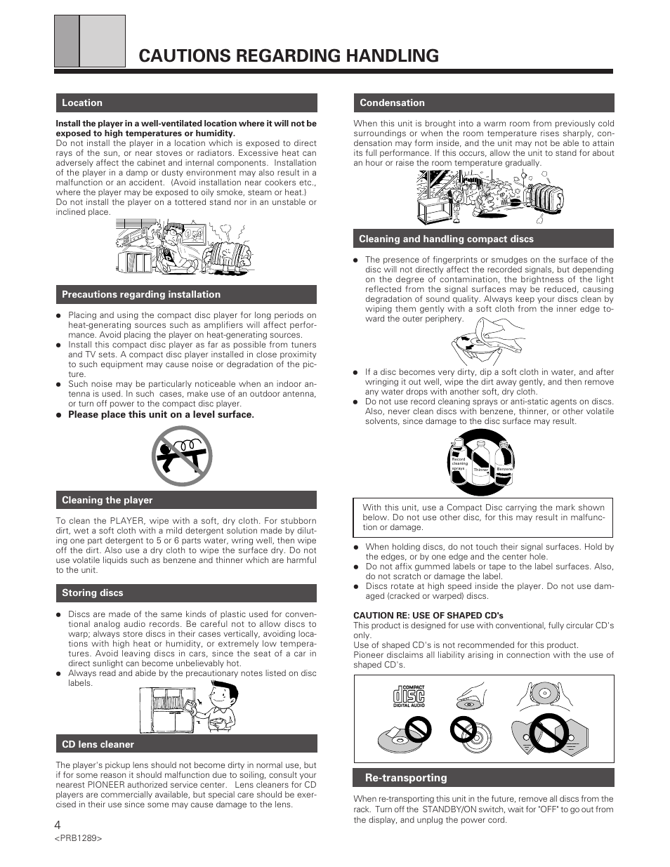 Cautions regarding handling | Pioneer PD-F19PD-F17 User Manual | Page 4 / 24