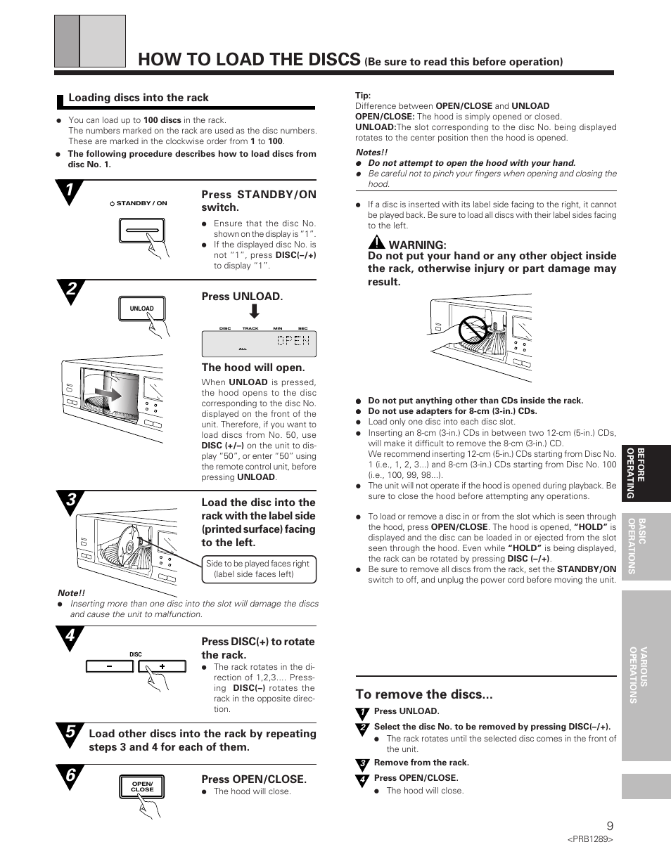 How to load the discs | Pioneer PD-F19PD-F17 User Manual | Page 9 / 24