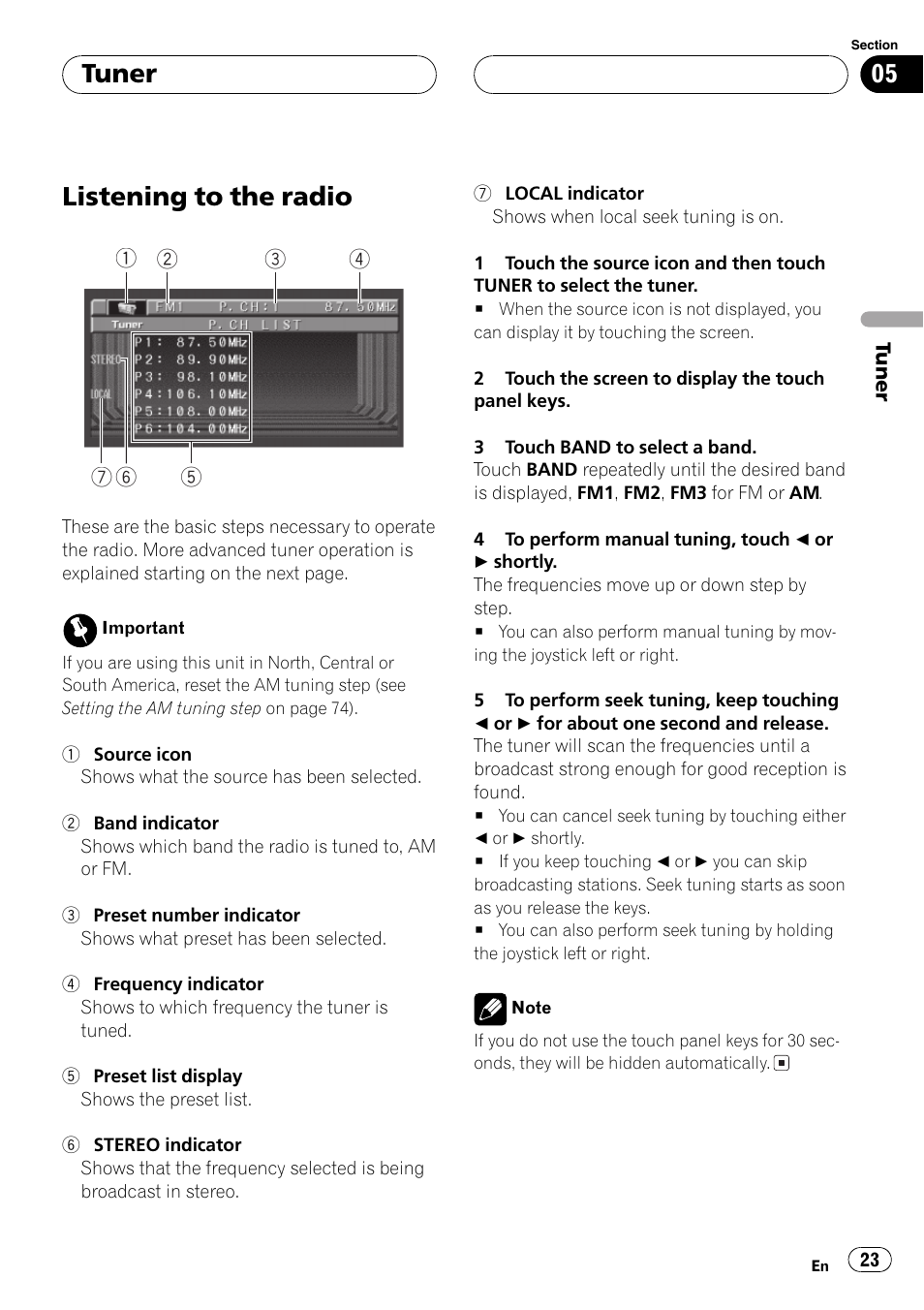 Tuner listening to the radio 23, Listening to the radio, Tuner | Pioneer Super Tuner III D AVH-P6550DVD User Manual | Page 23 / 96