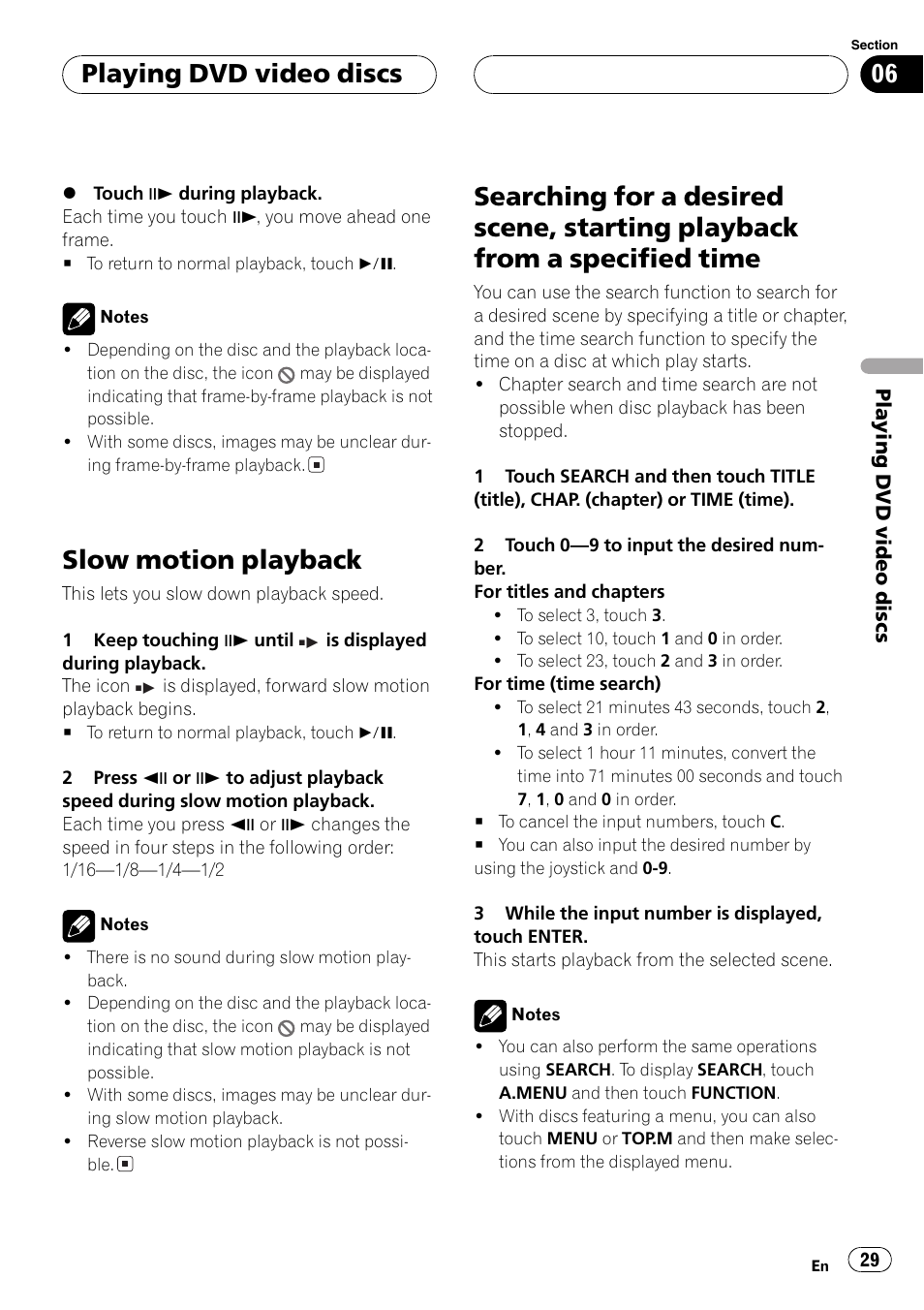 Playback from a specified time 29, Slow motion playback, Playing dvd video discs | Pioneer Super Tuner III D AVH-P6550DVD User Manual | Page 29 / 96