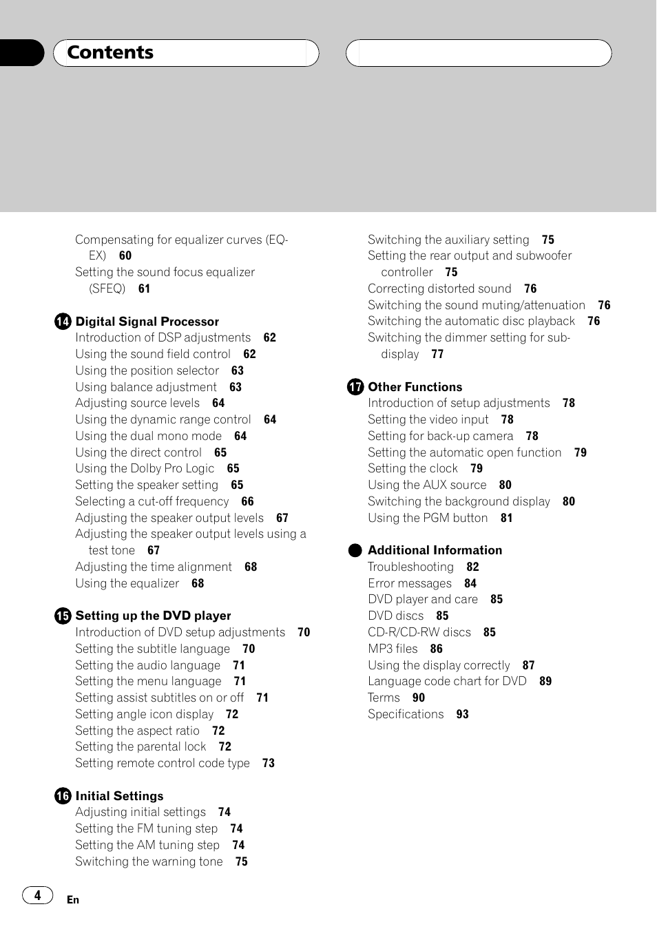 Pioneer Super Tuner III D AVH-P6550DVD User Manual | Page 4 / 96