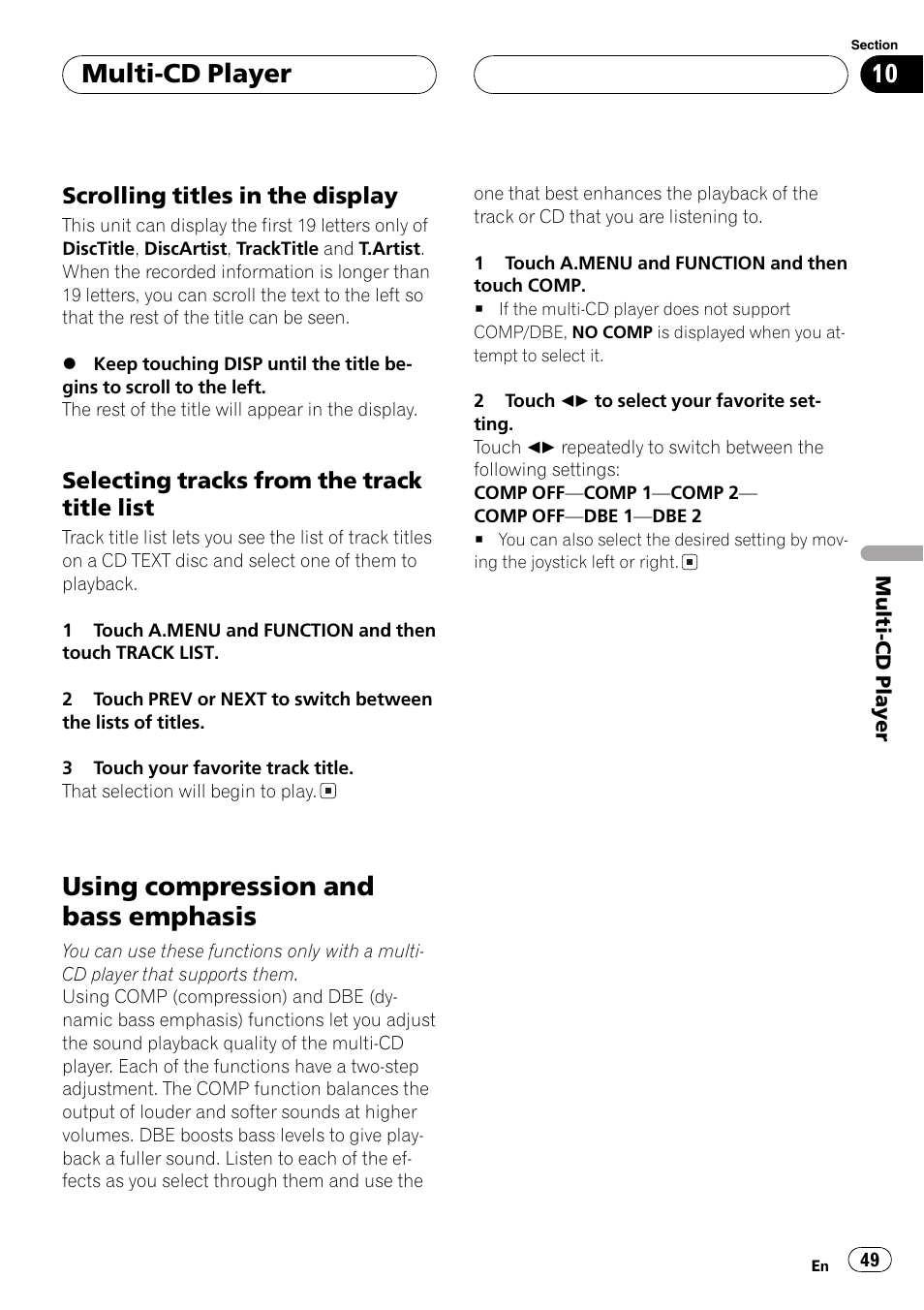 Using compression and bass emphasis 49, Using compression and bass emphasis, Multi-cd player | Pioneer Super Tuner III D AVH-P6550DVD User Manual | Page 49 / 96