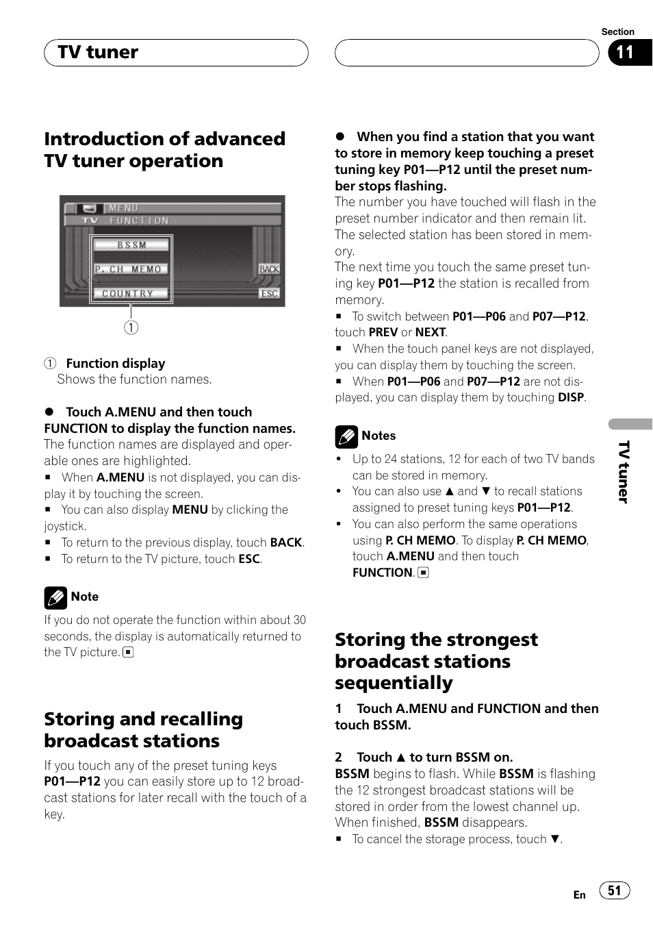 Introduction of advanced tv tuner, Operation 51, Sequentially 51 | Introduction of advanced tv tuner operation, Storing and recalling broadcast stations, Tv tuner | Pioneer Super Tuner III D AVH-P6550DVD User Manual | Page 51 / 96