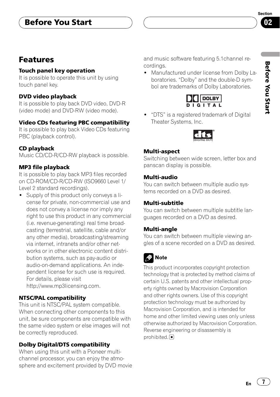 Features 7, Features, Before you start | Pioneer Super Tuner III D AVH-P6550DVD User Manual | Page 7 / 96