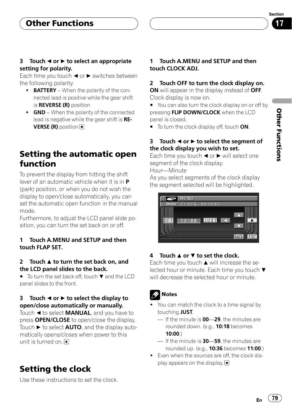 Setting the automatic open function, Setting the clock, Other functions | Pioneer Super Tuner III D AVH-P6550DVD User Manual | Page 79 / 96