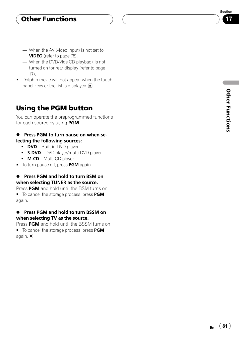 Using the pgm button 81, Using the pgm button, Other functions | Pioneer Super Tuner III D AVH-P6550DVD User Manual | Page 81 / 96