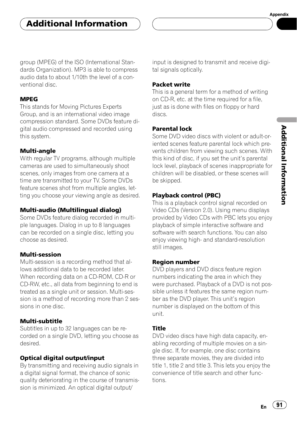 Additionalinformation | Pioneer Super Tuner III D AVH-P6550DVD User Manual | Page 91 / 96