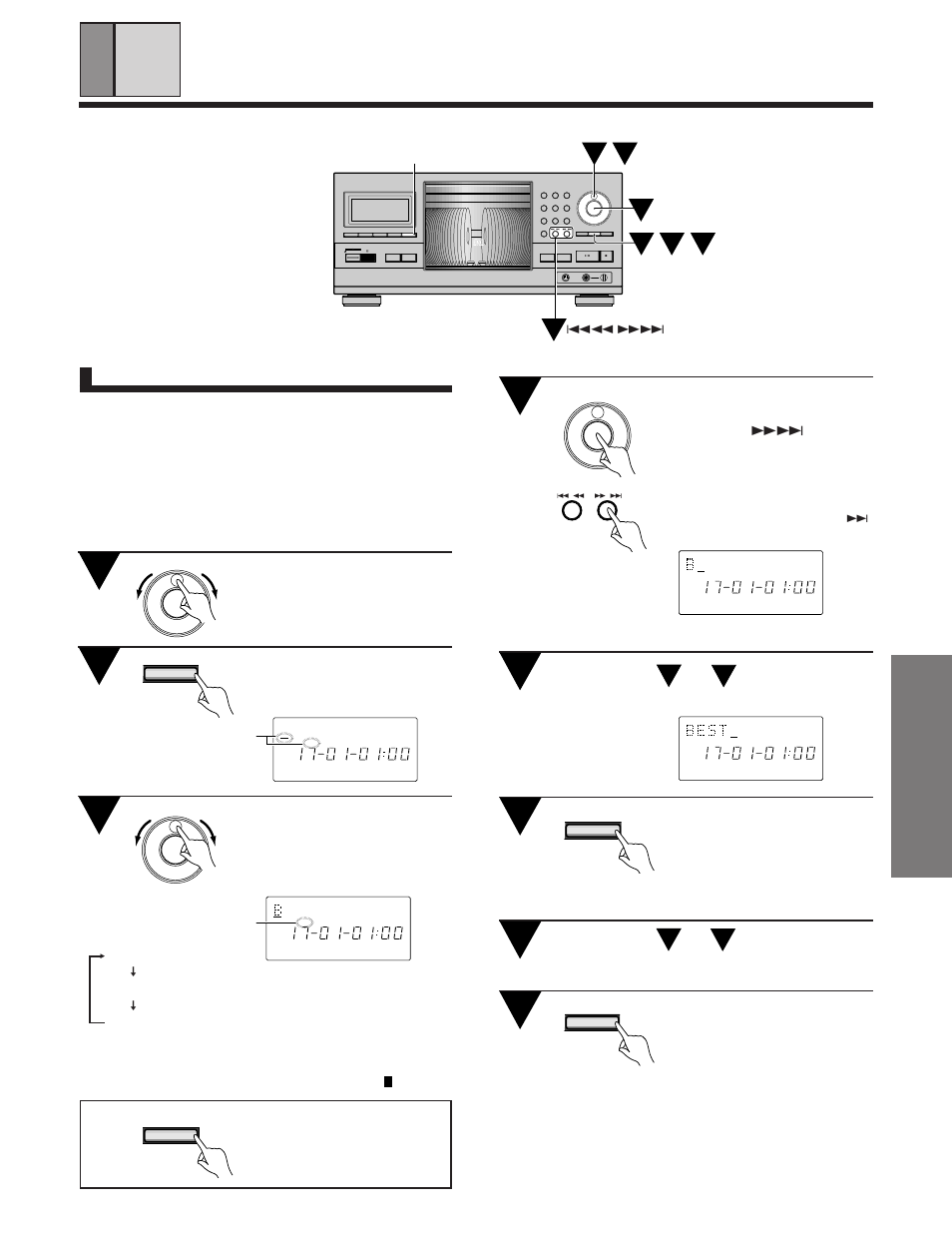 Title input, Various operations, Turn the jog dial to select the desired character | Pioneer PD-F1039 User Manual | Page 19 / 28