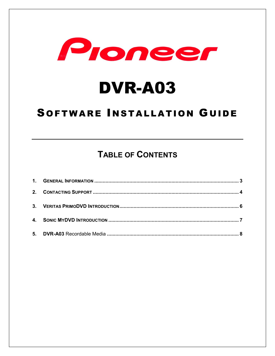 Pioneer Recordable Drive DVR-A03 User Manual | 8 pages