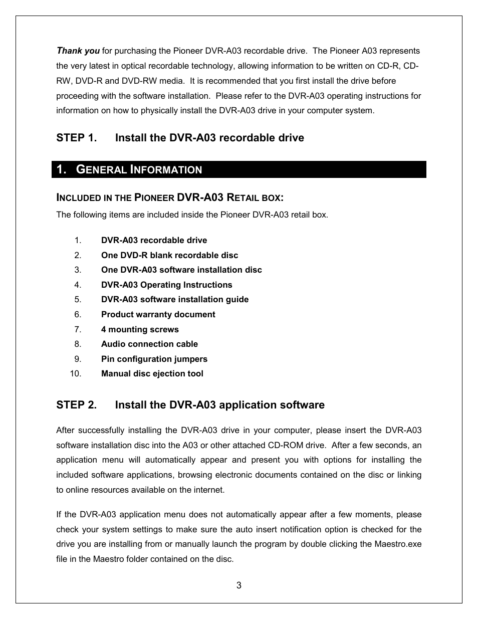Pioneer Recordable Drive DVR-A03 User Manual | Page 3 / 8