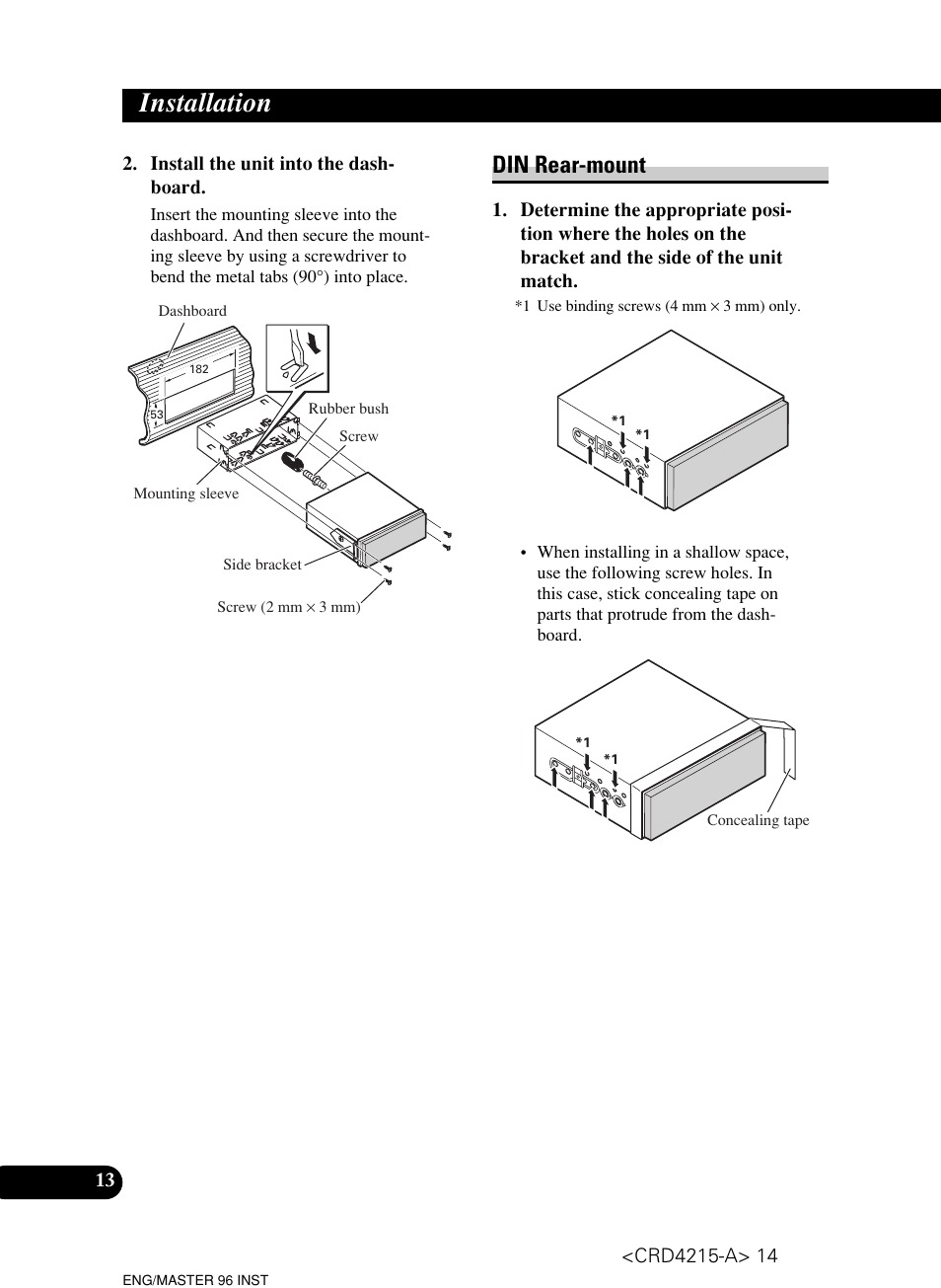 Installation, Din rear-mount | Pioneer Super Tuner III D AVH-P5950DVD User Manual | Page 14 / 44