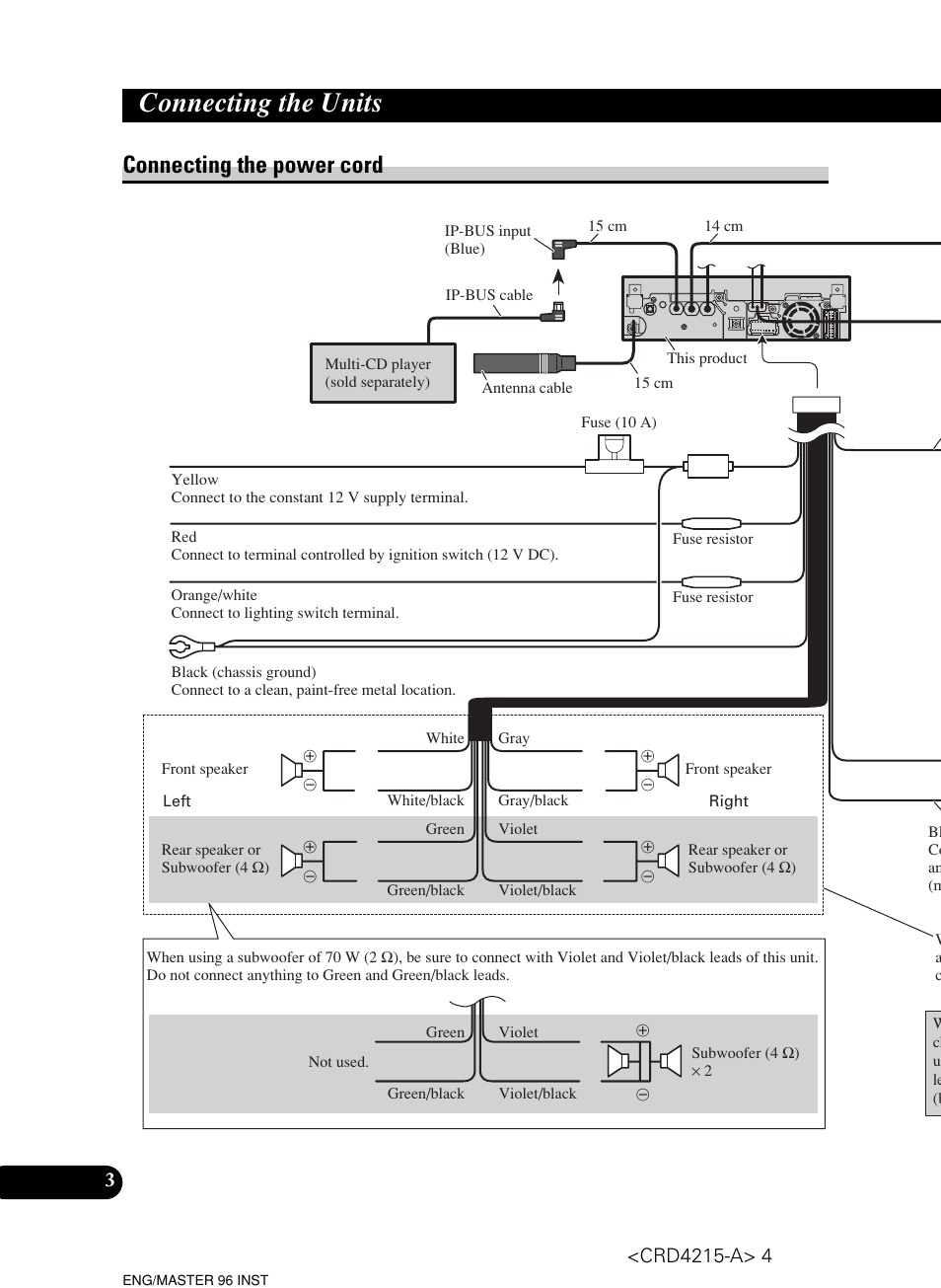 Connecting the units, Connecting the power cord | Pioneer Super Tuner III D AVH-P5950DVD User Manual | Page 4 / 44