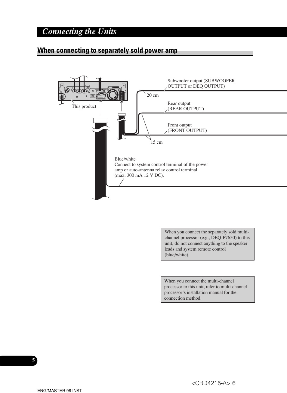 Connecting the units, When connecting to separately sold power amp | Pioneer Super Tuner III D AVH-P5950DVD User Manual | Page 6 / 44