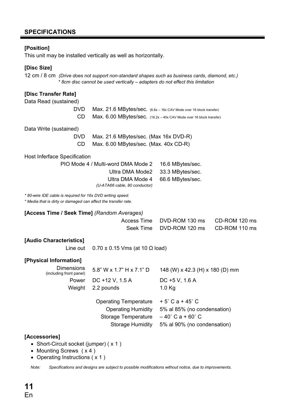 Specifications | Pioneer DVR1910LS User Manual | Page 12 / 32