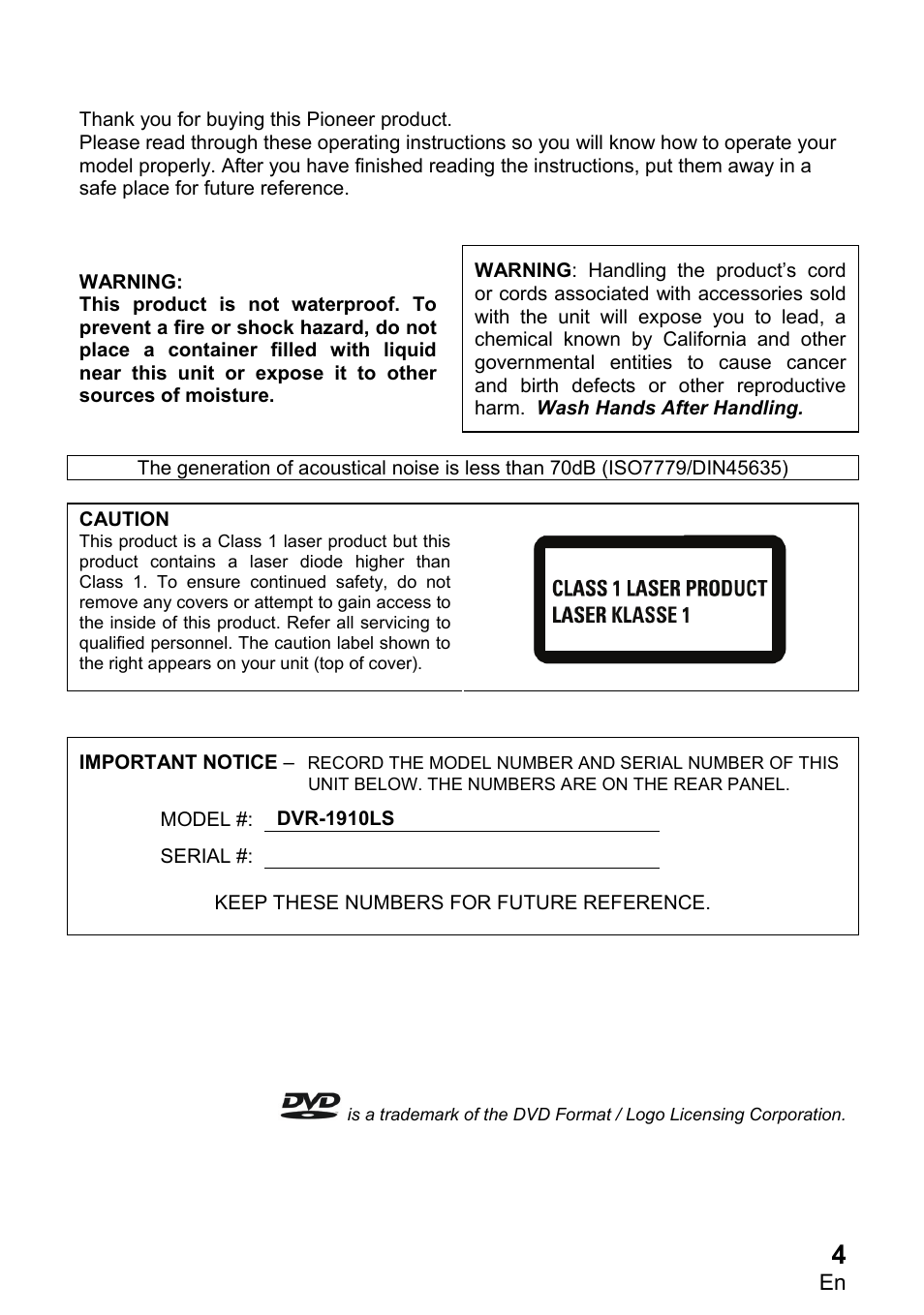 Pioneer DVR1910LS User Manual | Page 5 / 32