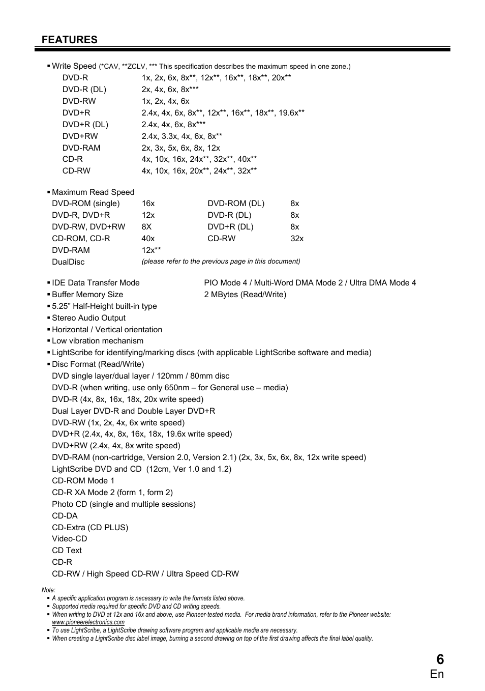 Features | Pioneer DVR1910LS User Manual | Page 7 / 32