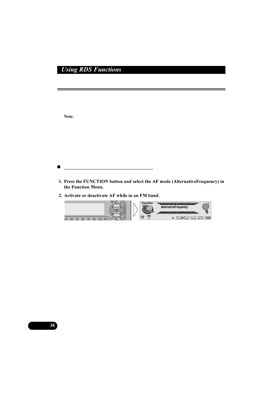 8vlqj 5'6 )xqfwlrqv, Af function (alternativefrequency) | Pioneer DEH-P8100R User Manual | Page 38 / 82