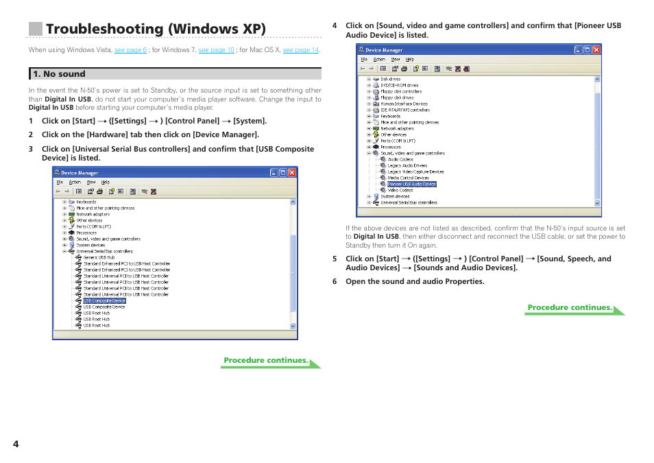 Troubleshooting (windows xp) | Pioneer Driver Software For USB D/A Converter Functionality N-50 User Manual | Page 4 / 16