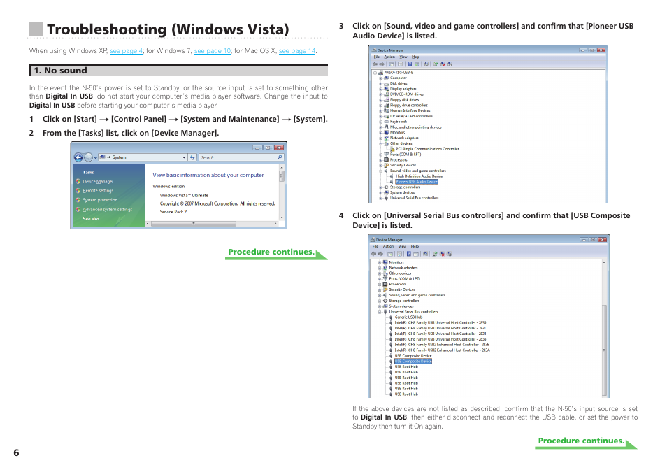 Troubleshooting (windows vista) | Pioneer Driver Software For USB D/A Converter Functionality N-50 User Manual | Page 6 / 16