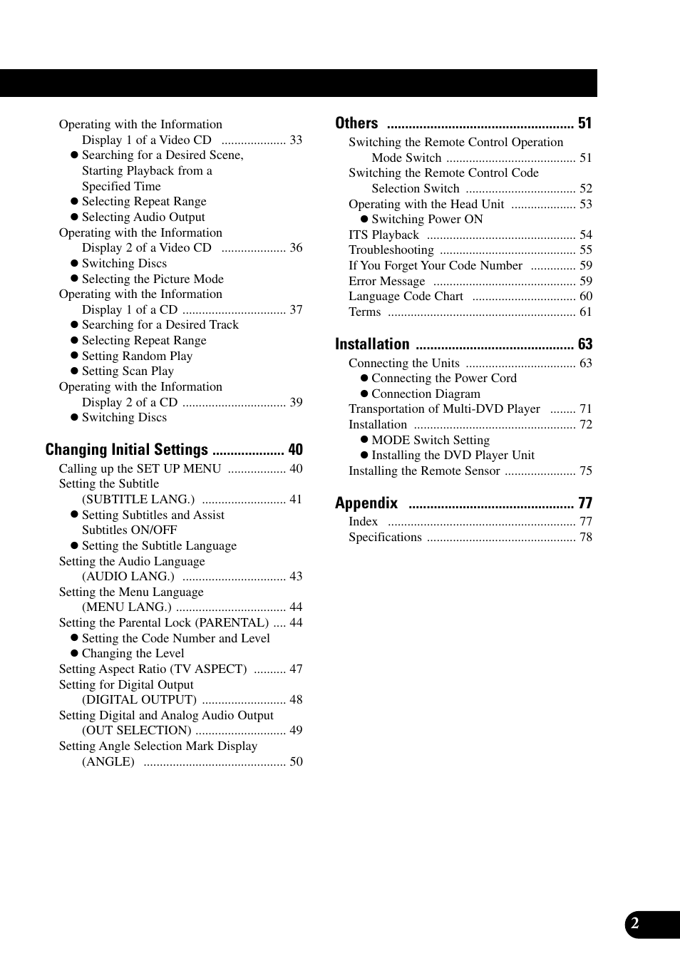 Changing initial settings, Others, Installation | Appendix | Pioneer XDV-P90 User Manual | Page 5 / 84