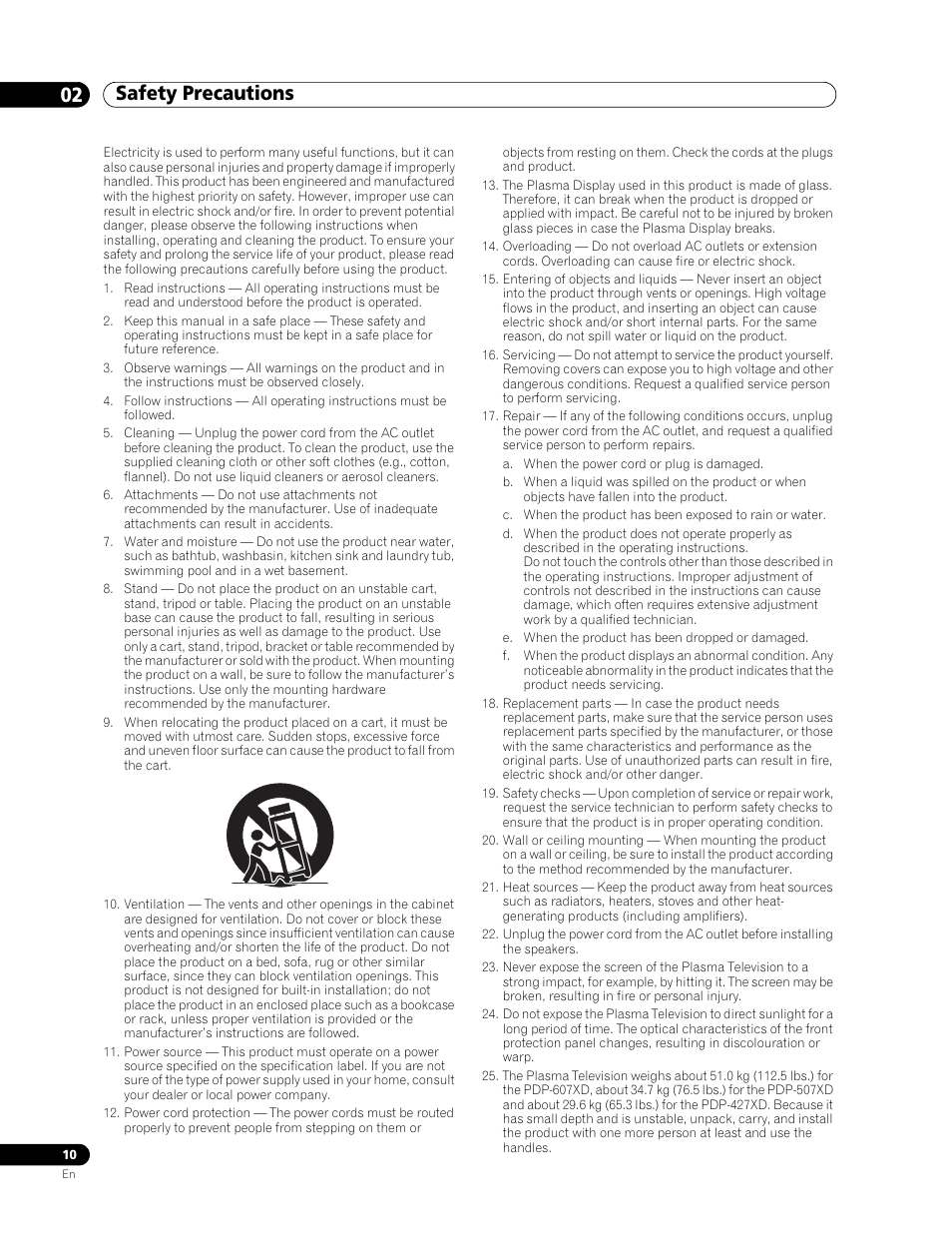 Safety precautions, 02 safety precautions, Safety precautions 02 safety precautions | Pioneer PDP-507XD User Manual | Page 10 / 219