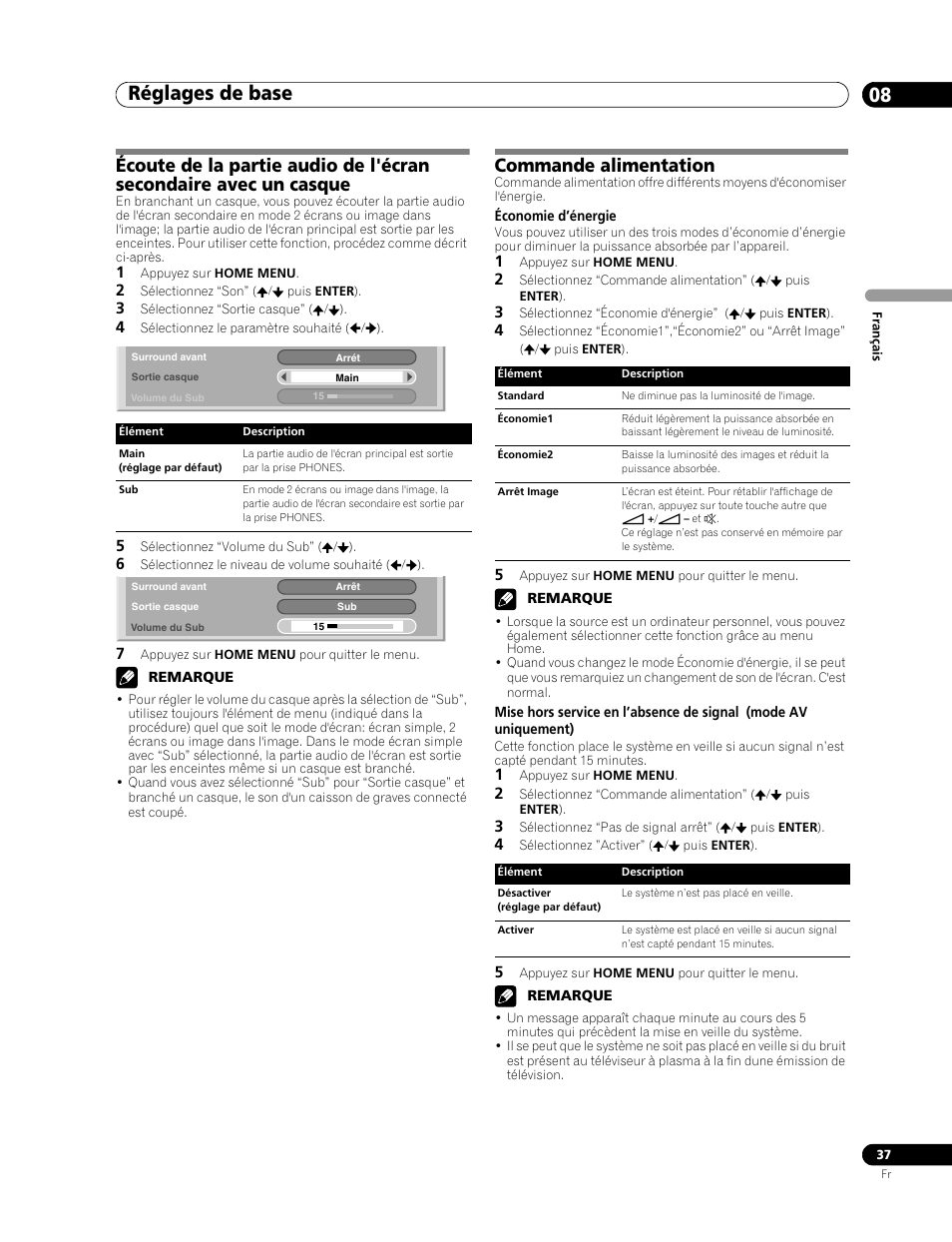 Réglages de base 08, Commande alimentation | Pioneer PDP-507XD User Manual | Page 109 / 219