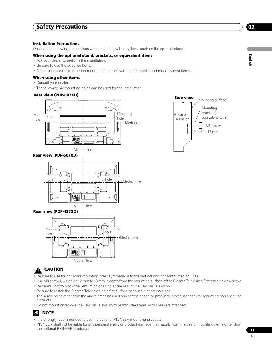 When using other items, Safety precautions 02 | Pioneer PDP-507XD User Manual | Page 11 / 219