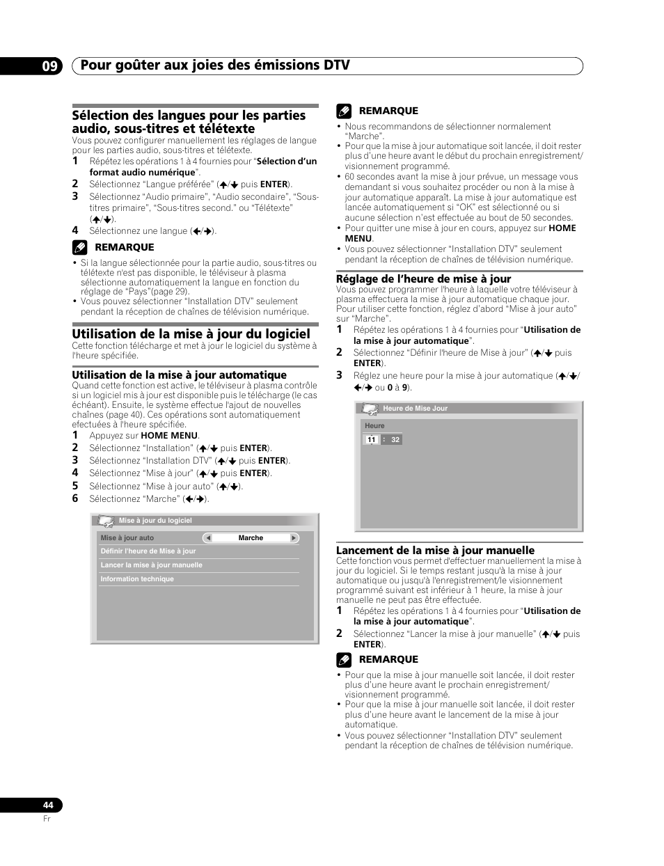 Pour goûter aux joies des émissions dtv 09, Utilisation de la mise à jour du logiciel | Pioneer PDP-507XD User Manual | Page 116 / 219